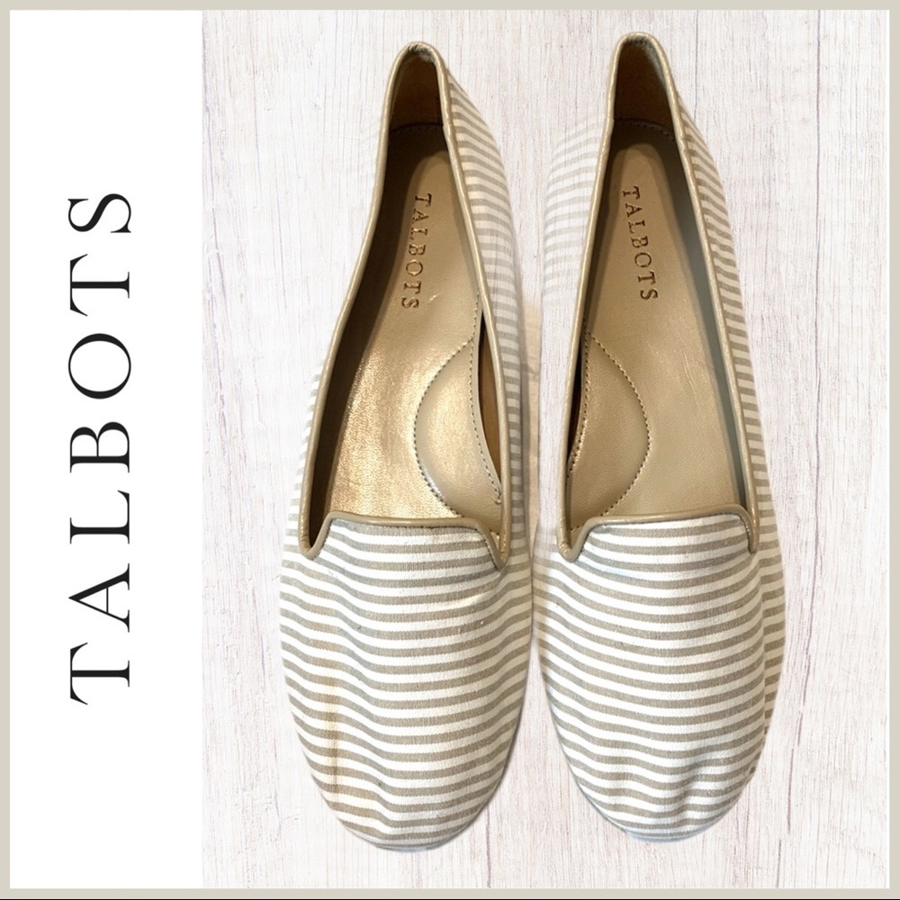 Talbots Cloth Tan/White Striped “Zelda” Flats NWOT